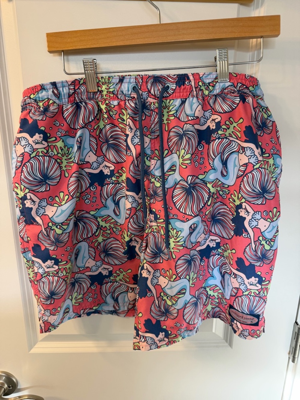 Vineyard Vines Coral Mermaid Print Swim Trunks